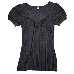 BKE Shirt Women S Black Baroque Pattern Short Sleeve Square Neck Western Cowgirl